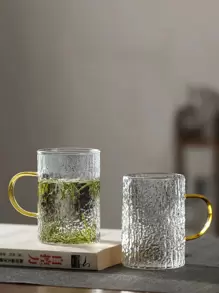 1pc Mini Glass Tea Cup With Handle, Japanese Style, Heat-Resistant, Transparent, Thick Hammered Texture Teaware - Clear - View 1