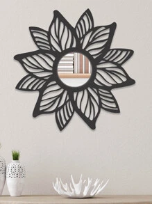 Espelho Mandala Folhas MDF Decorativo 30x30cm - Preto - Visão 1