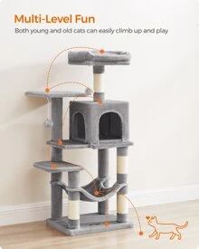 Feandrea Cat Tree, 44.1-Inch Cat Tower For Indoor Cats, Multi-Level Cat Condo With 4 Scratching Posts, 2 Perches, Hammock, Cave - 淺灰色 - 查看 1