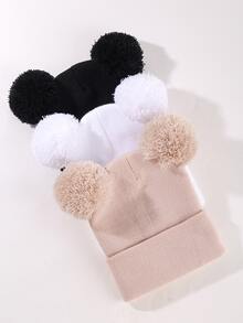 3 双冬季男女通用帽子针织纯色可爱帽子女士秋季女式无檐便帽保暖帽男士休闲帽