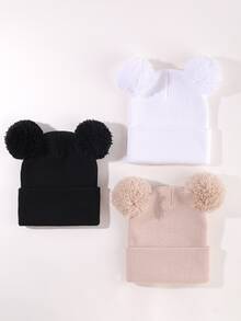 3 双冬季男女通用帽子针织纯色可爱帽子女士秋季女式无檐便帽保暖帽男士休闲帽