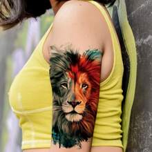 1 Hoja Tatuaje Temporal Resistente Al Agua Con León De Colores, Tatuaje Temporal De Medio Brazo, Tatuaje Falso De Arte Para Adultos - Multicolor - Ver 3