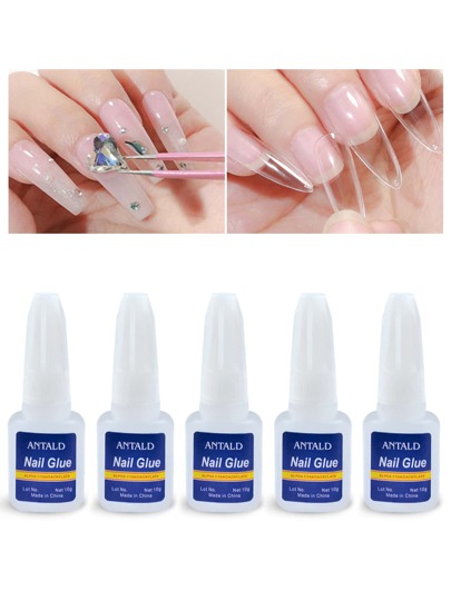 10غ صمغ أظافر، 5 زجاجات مع الفرشاة، صمغ فن الأظافر المرصع بالماس مناسب لتزيين الأظافر والامتدادات، مناسب ل- الاستخدام اليومي