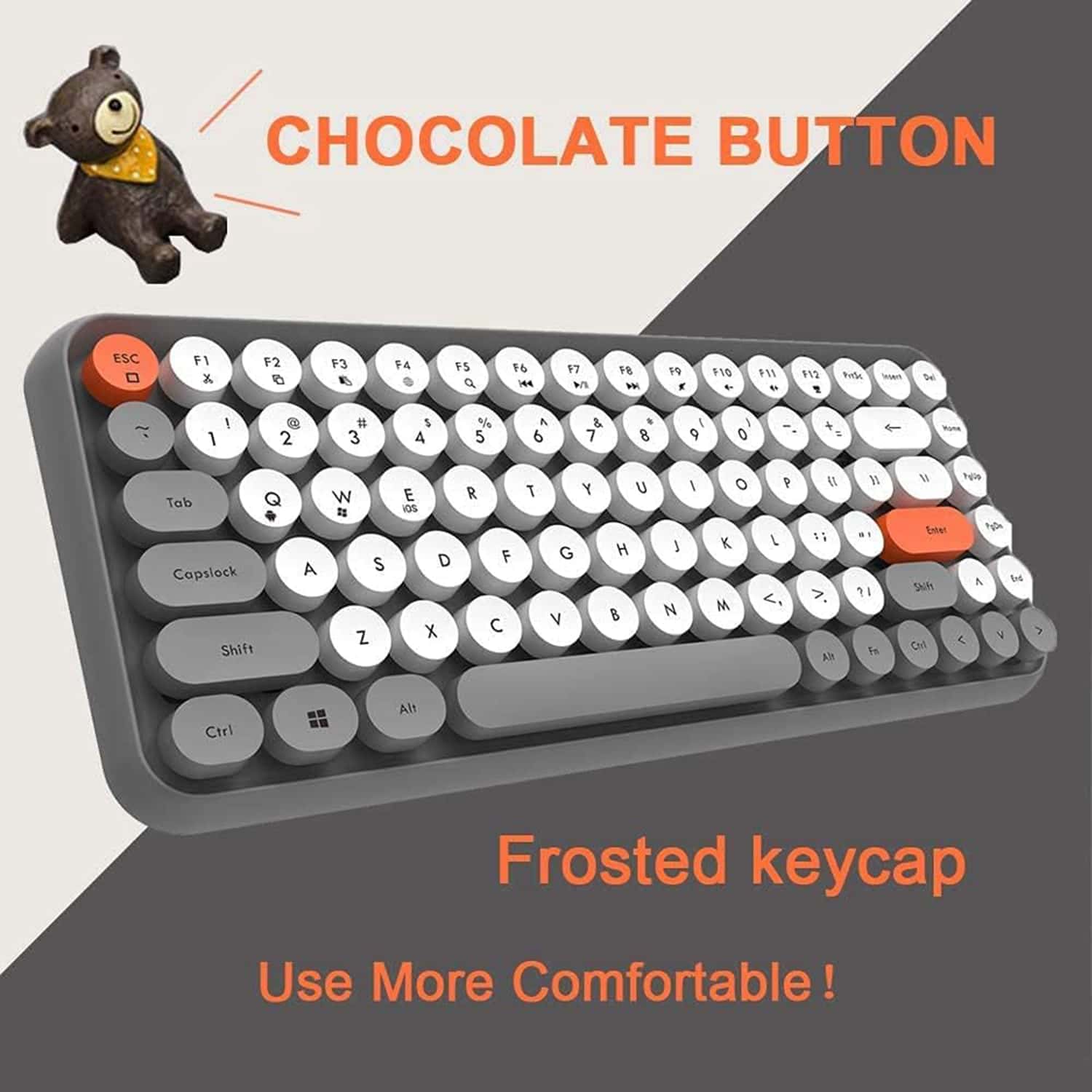 Wireless Bluetooth Keyboard Mini Portable 84-Key Keyboard Compatible With Android, Windows, PC, Tablet-Dark, Perfer For Home And Office Keyboards (Purple-Colorful) - 深灰色 - 查看 1