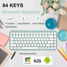 Wireless Bluetooth Keyboard Mini Portable 84-Key Keyboard Compatible With Android, Windows, PC, Tablet-Dark, Perfer For Home And Office Keyboards (Purple-Colorful) - 薄荷綠 - 查看 8