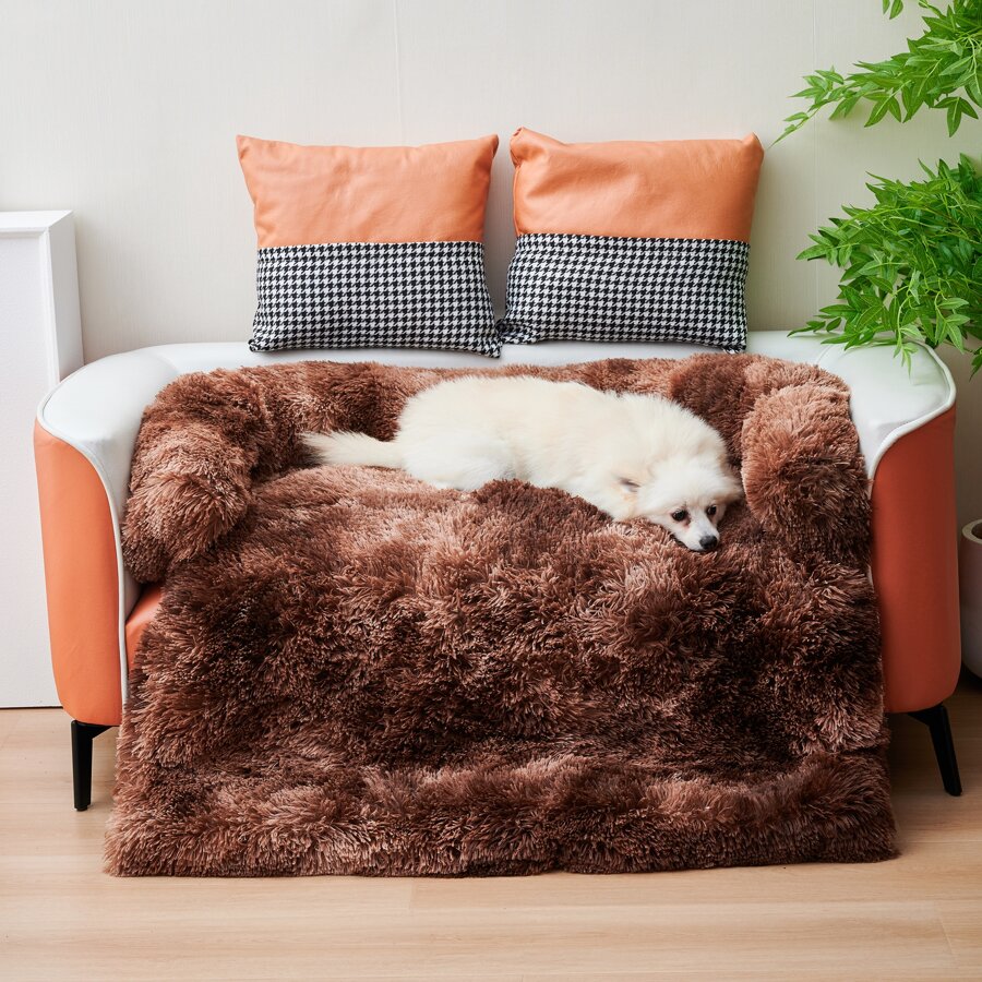 Washable Pet Sofa, Dog Bed, Plush Calm Bed For Winter, Warm Kennel, Pet Cat Sofa Cushion, Blanket, Sofa Cover, Furniture Protector - Cà phê nâu - Xem 1
