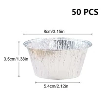 50入組/套110ml烘烤蛋撻杯子附底座一次性圓形餡餅蛋糕用,,,紙杯蛋糕和 - 銀色 - 查看 8