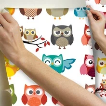 Papel de Parede Vinílico Autoadesivo Lavável Coruja Colorida Decoração Moderna Quarto Infantil Menina - 5M - Visão 4