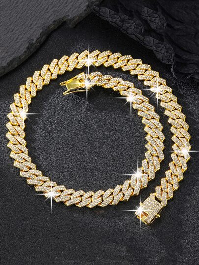 kuuioe 1 pieza Cadena de collar completamente incrustada estilo Hip Hop unisex, longitud 20-60cm