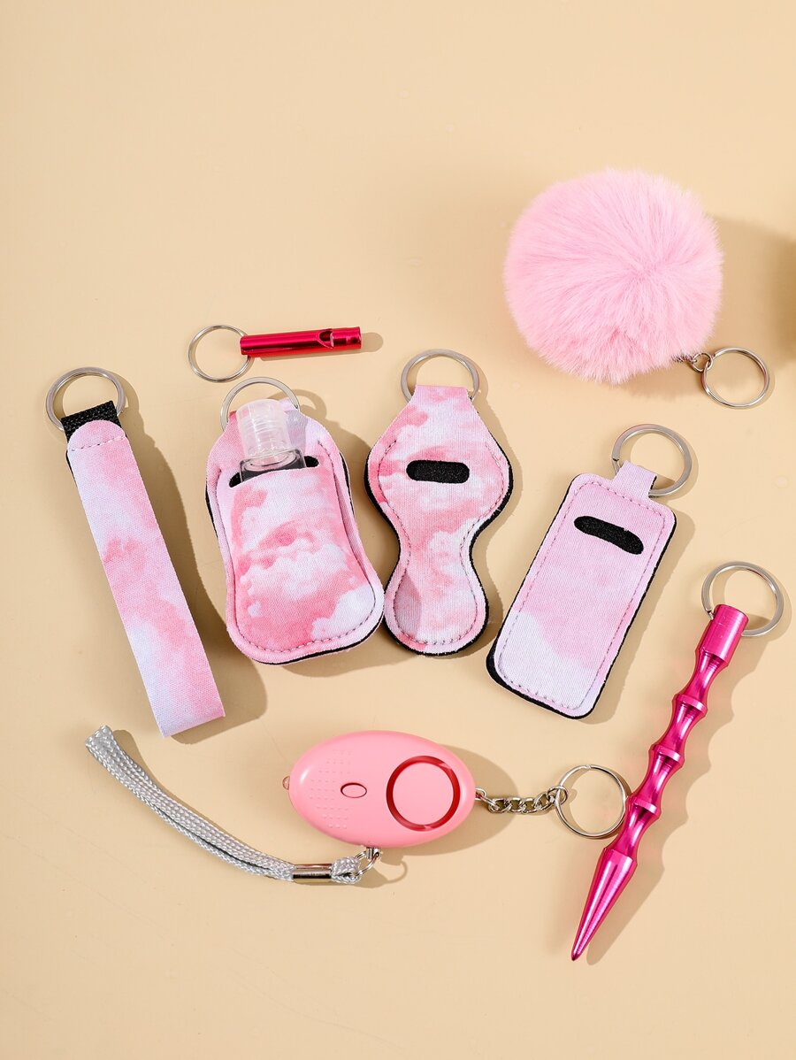 8pcs/set Safety & Defense Accessories Including Hand Sanitizer, Lipstick, Whistle, Pom Pom