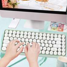 Wireless Bluetooth Keyboard Mini Portable 84-Key Keyboard Compatible With Android, Windows, PC, Tablet-Dark, Perfer For Home And Office Keyboards (Purple-Colorful) - 薄荷綠 - 查看 6