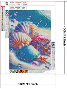 美麗海洋海灘海星水鑽繪畫珍珠貝殼鑽石藝術繪畫數字對於初學者,充分鑽頭鑽石照片藝術禮品,牆面裝飾 - 彩色 - 查看 4