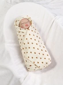 Printed Heart Baby Swaddle Blanket, Suitable For All Seasons - White - View 1