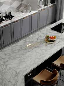 1卷自黏貼大理石圖案貼紙,防水、防油、耐熱,適用於廚房家具裝修、壁紙等,尺寸為40cm X 1m - 米色 - 查看 4