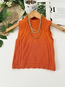 Women Knit Tops - 橘色 - 查看 1