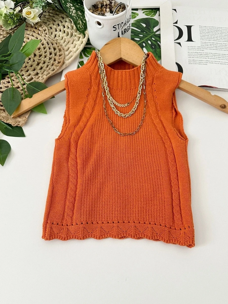 Women Knit Tops - 橘色 - 查看 1