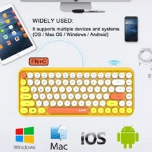 Wireless Bluetooth Keyboard Mini Portable 84-Key Keyboard Compatible With Android, Windows, PC, Tablet-Dark, Perfer For Home And Office Keyboards (Purple-Colorful) - 黃色 - 查看 7