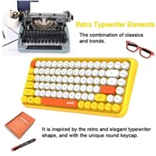 Wireless Bluetooth Keyboard Mini Portable 84-Key Keyboard Compatible With Android, Windows, PC, Tablet-Dark, Perfer For Home And Office Keyboards (Purple-Colorful) - 黃色 - 查看 8