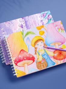 适合艺术生、素描和绘画的厚素描本，儿童绘画本，极具吸引力的空白素描笔记本 - 16K 纸张，60 张，适用于铅笔和炭笔绘画。艺术家素描板，素描，彩色铅笔，炭笔，适合学生和艺术绘画 - 7.4*10.4 英寸，1 件 - 海上月亮设计。 - 藍色 - 查看 6