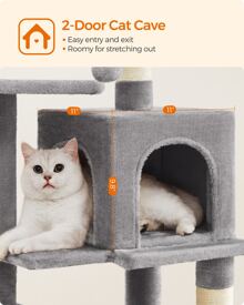 Feandrea Cat Tree, 44.1-Inch Cat Tower For Indoor Cats, Multi-Level Cat Condo With 4 Scratching Posts, 2 Perches, Hammock, Cave - 淺灰色 - 查看 6