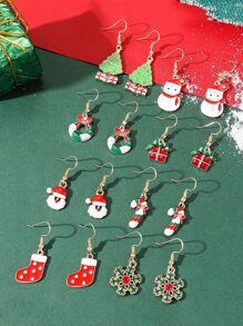 16入組聖誕主題耳環套裝,包括卡通聖誕老人,聖誕樹,雪花&糖果拐杖耳環,偉大禮品適用於聖誕晚會和聖誕前夕 - 彩色 - 查看 1