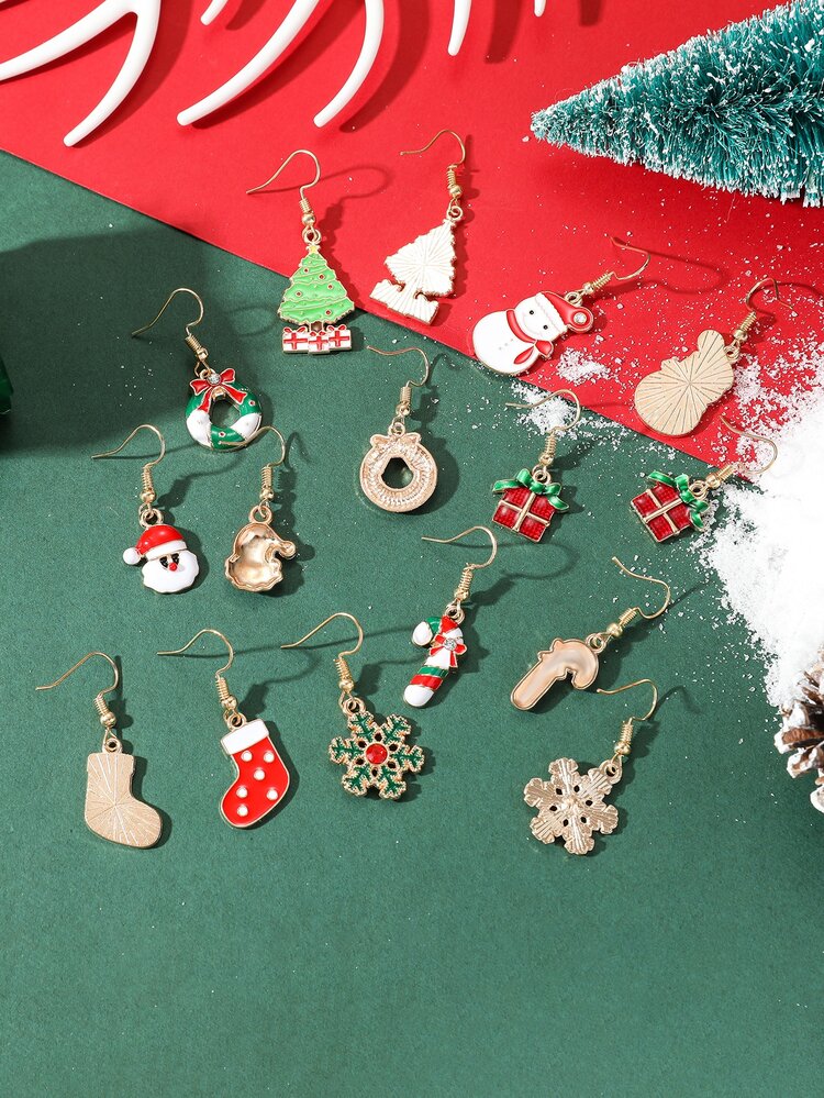 16入組聖誕主題耳環套裝,包括卡通聖誕老人,聖誕樹,雪花&糖果拐杖耳環,偉大禮品適用於聖誕晚會和聖誕前夕 - 彩色 - 查看 3