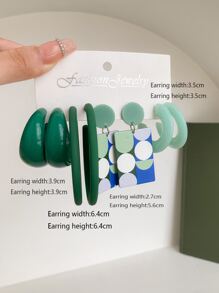 1 Set, 4 Pairs Fashionable Spray Painted Exaggerated Large Circle & Geometric Design Earrings Set With Multicolor Options - Multicolor - View 2