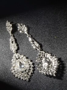 1 đôi Đồ trang trí Rhinestone Hoa tai To lớn Thời trang Tuyên bố Marquise Giọt nước mắt Pha lê Dangle Thả hoa tai Đối với phụ nữ Cô gái Đám cưới cô dâu Vũ hội tiệc tùng Pageant Trang phục Đồ trang sức - trắng - Xem 3