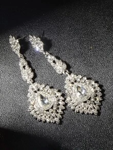 1 đôi Đồ trang trí Rhinestone Hoa tai To lớn Thời trang Tuyên bố Marquise Giọt nước mắt Pha lê Dangle Thả hoa tai Đối với phụ nữ Cô gái Đám cưới cô dâu Vũ hội tiệc tùng Pageant Trang phục Đồ trang sức - trắng - Xem 2