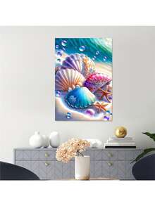 美麗海洋海灘海星水鑽繪畫珍珠貝殼鑽石藝術繪畫數字對於初學者,充分鑽頭鑽石照片藝術禮品,牆面裝飾 - 彩色 - 查看 3