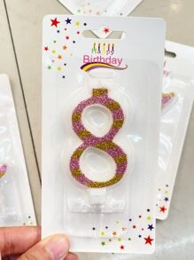 粉金閃爍0-9數字生日派對蛋糕蠟燭配彩色錦鯉紙屑 - 彩色 - 查看 4