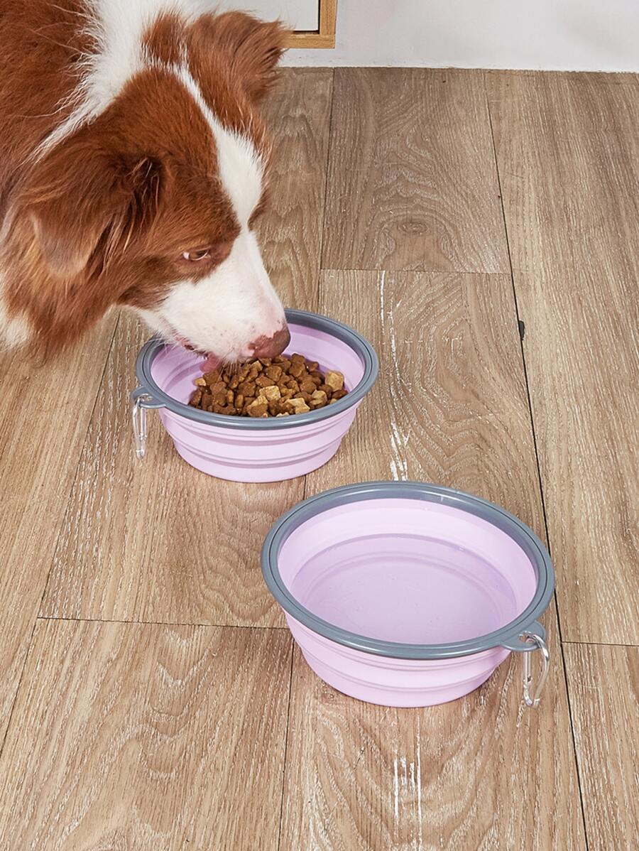 Pet Dog & Cat Foldable Travel Bowl - Color Random Dog Outing Dog Stuff Water Bottle Camping - Purple - View 1