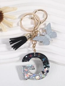 1pc Glitter Alphabet & Butterfly Shaped Keychain - Multicolor - View 2