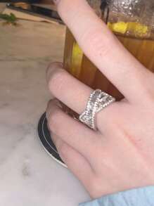 1 Miếng Đúng mốt Khối Zirconia  Trang trí Thiết kế chéo Mở có thể điều chỉnh Nhẫn , Thích hợp Đối với phụ nữ at Buổi tiệc , Du lịch , Hằng ngày Commute Và Thu thập Dịp - Bạc - Xem 4