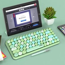 Wireless Bluetooth Keyboard Mini Portable 84-Key Keyboard Compatible With Android, Windows, PC, Tablet-Dark, Perfer For Home And Office Keyboards (Purple-Colorful) - 綠色 - 查看 7