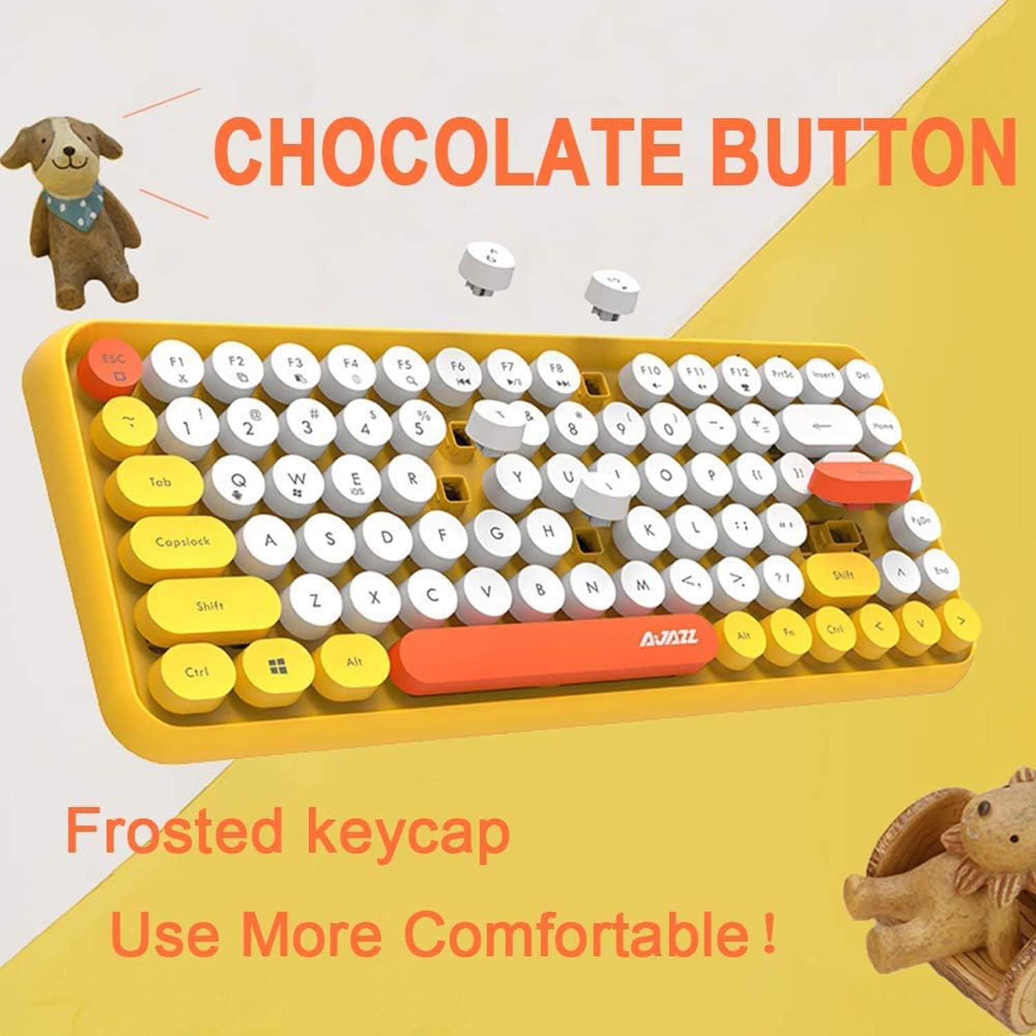 Wireless Bluetooth Keyboard Mini Portable 84-Key Keyboard Compatible With Android, Windows, PC, Tablet-Dark, Perfer For Home And Office Keyboards (Purple-Colorful) - 黃色 - 查看 1