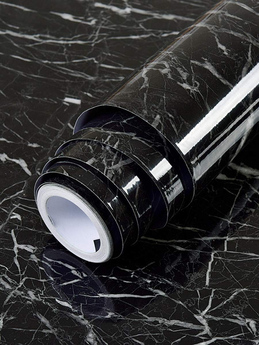 1捲(40cm X 1m)人造大理石磁磚貼紙,自粘式防水牆紙,適用於批發廚房櫥櫃、梳妝台、抽屜、家具更新 - 黑色 - 查看 1