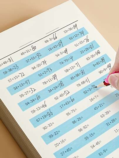 دفتر تمارين الرياضيات لتعليم الحساب الذهني للصف الأول ابتدائي، كتاب ممارسة الجمع البسيط للتلاميذ الابتدائيين، بألوان عشوائية