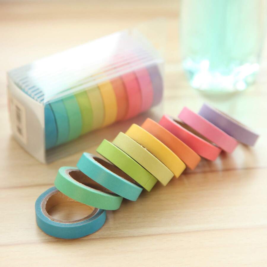 10rolls/pack Rainbow & Washi Tape Set With 10 Colors, Fresh Candy