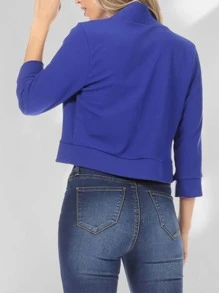 Solid Open Front Blazer - Blue - View 3