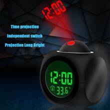 1 Pieza Reloj Despertador De Proyección Led Colorido Con Función De Reporte De Voz Y Alimentación Usb - Negro - Ver 3
