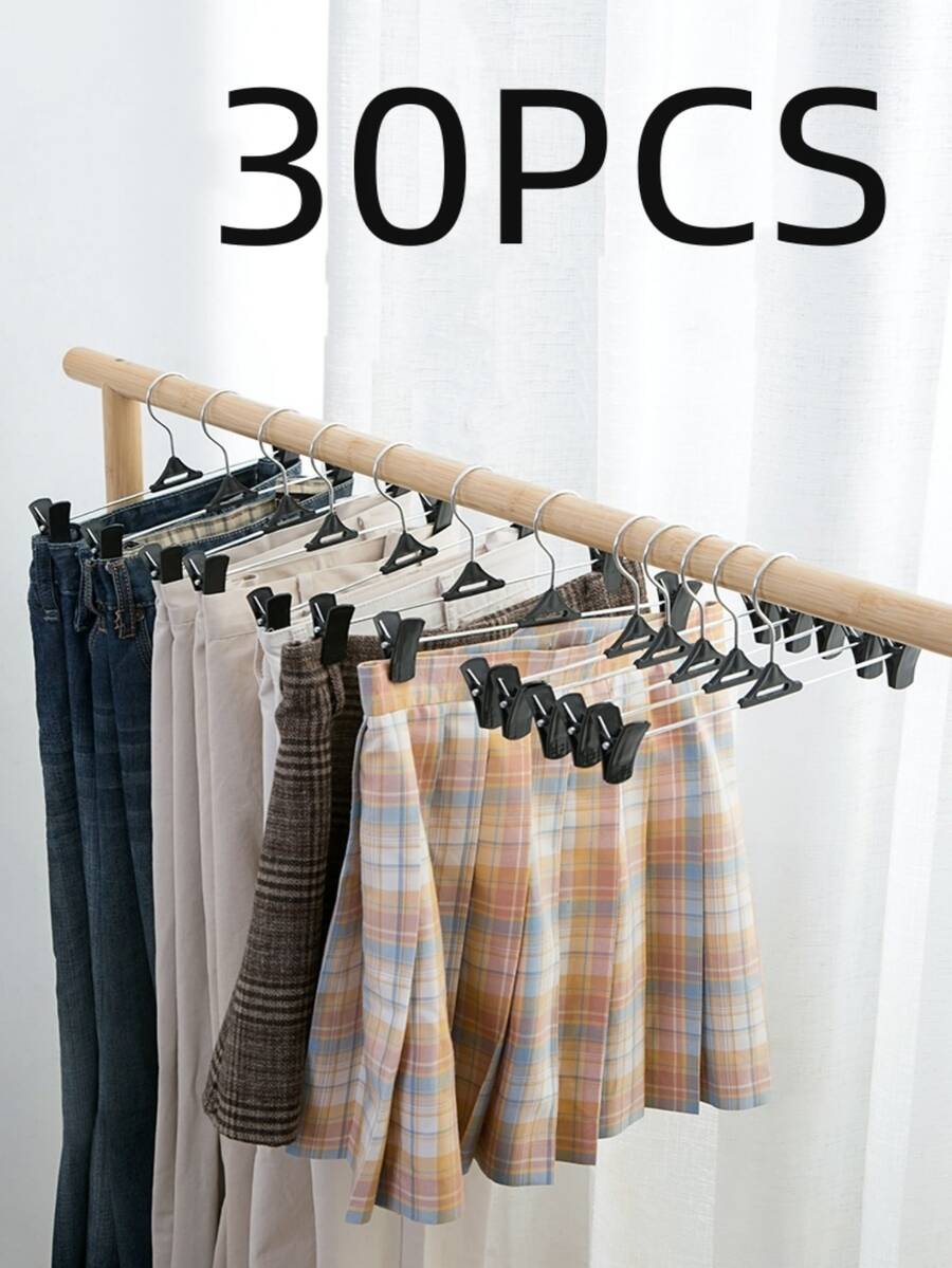 30pcs Thicken & Slip Resistant Pants Hanger With Minimalist Design For Household Use - 黑色 - 查看 1