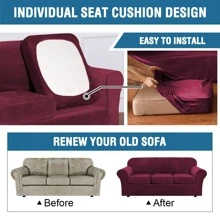 1/2/3 Seat Sofa Cover Stretch Velvet Plush Sofa Cover Slipcover Couch Chair Slipcover Protector Cushion Cover - 紅色 - 查看 6