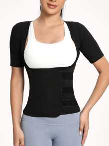 2025 新款女士汗蒸桑拿服，健身塑形透气粘腰短袖连体衣，固定胸围短袖连体衣，适合跑步、瑜伽、健身、性感外套瑜伽健身塑身衣，腰部修剪器，塑身衣（PU 涂层），较短长度 - 藍色 - 查看 6