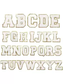 26pcs Letter Graphic Iron-on Patch With Golden Edge