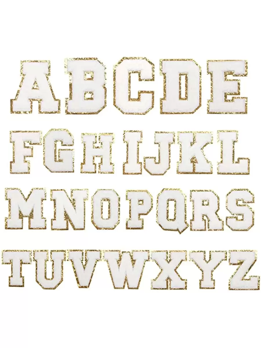 26pcs Letter Graphic Iron-on Patch With Golden Edge