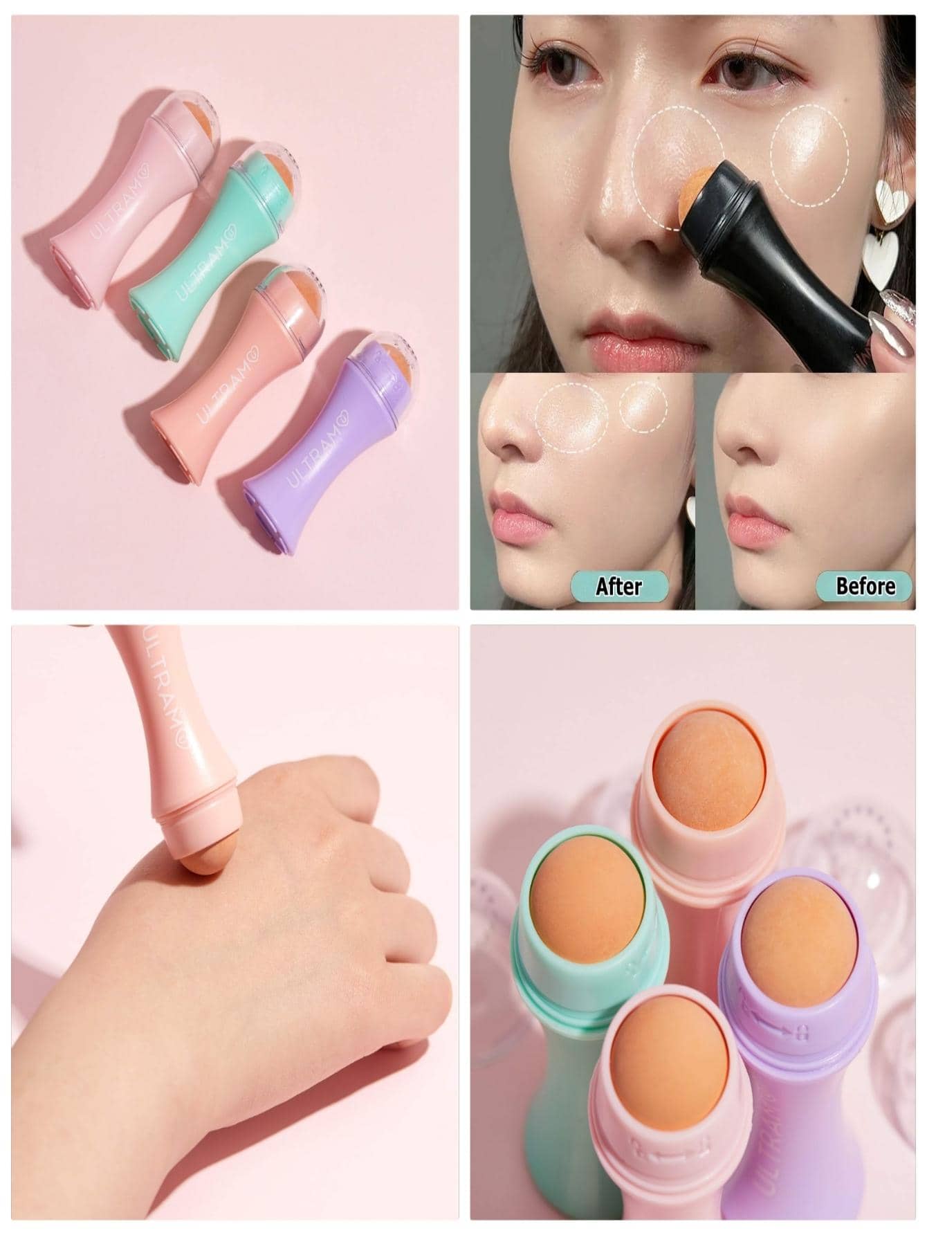 Rodillo Absorbente de Grasa Facial Piedra Volcanica Roll on Para cara - Rosa - Ver 1