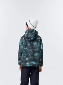 Balabala 1 chiếc áo khoác hoodie lót nhiệt in họa tiết Tween Boys, áo khoác thể thao ngoài trời chống nước và gió cho mùa đông - Màu xanh lam - Xem 3