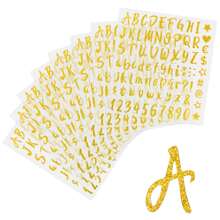 8 Hojas De Pegatinas De Letra Brillante, Pegatinas De Alfabeto De Número Con Cursiva Brillante Autoadhesivas, Etiquetas De Número Para Tarjeta De Felicitación Con Brillo Para Decoración De Gorro De Graduación (dorado) - Dorado - Ver 1