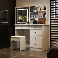 Large Vanity Set Makeup Vanity Dressing Table With Sliding Lighted Mirror, 5 Drawers & Shelves, Dresser Desk And Cushioned Stool Set